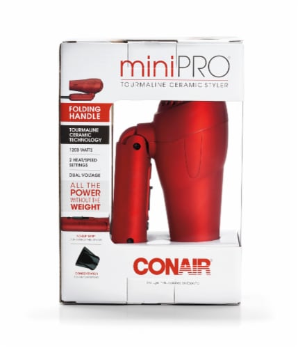 CONAIR miniPRO Tourmaline Ceramic Travel Hair Dryer with Folding Handle - Red