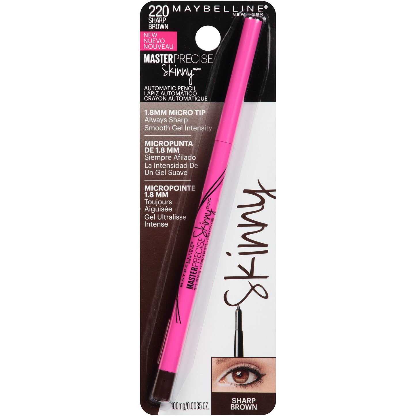 MAYBELLINE New York Master Precise Skinny Gel Pencil Eyeliner, 220 Sharp Brown