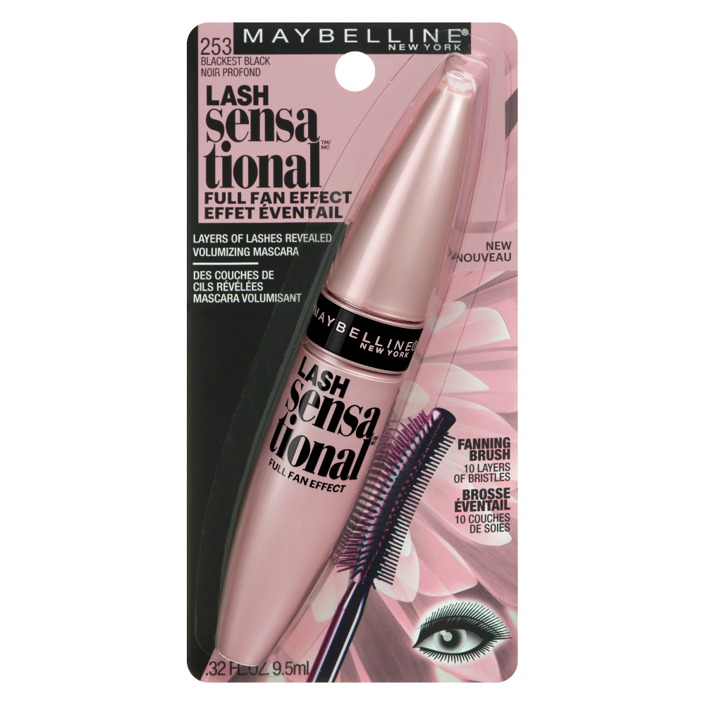 MAYBELLINE New York Lash Sensational Washable Mascara, 253 Blackest Black, 0.32 oz