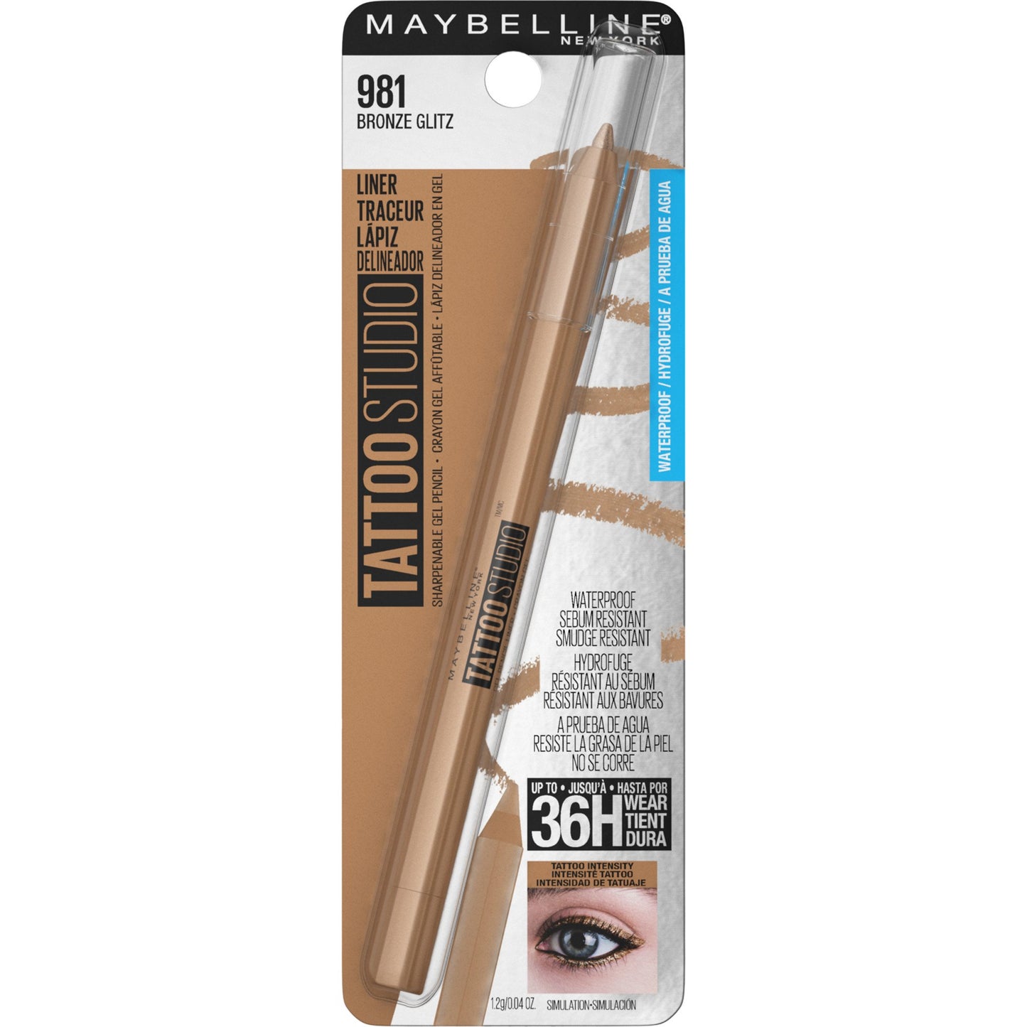 MAYBELLINE New York Tattoo Studio Sharpenable Gel Pencil Longwear Eyeliner Makeup, Biscotti Cream, 0.04 oz.