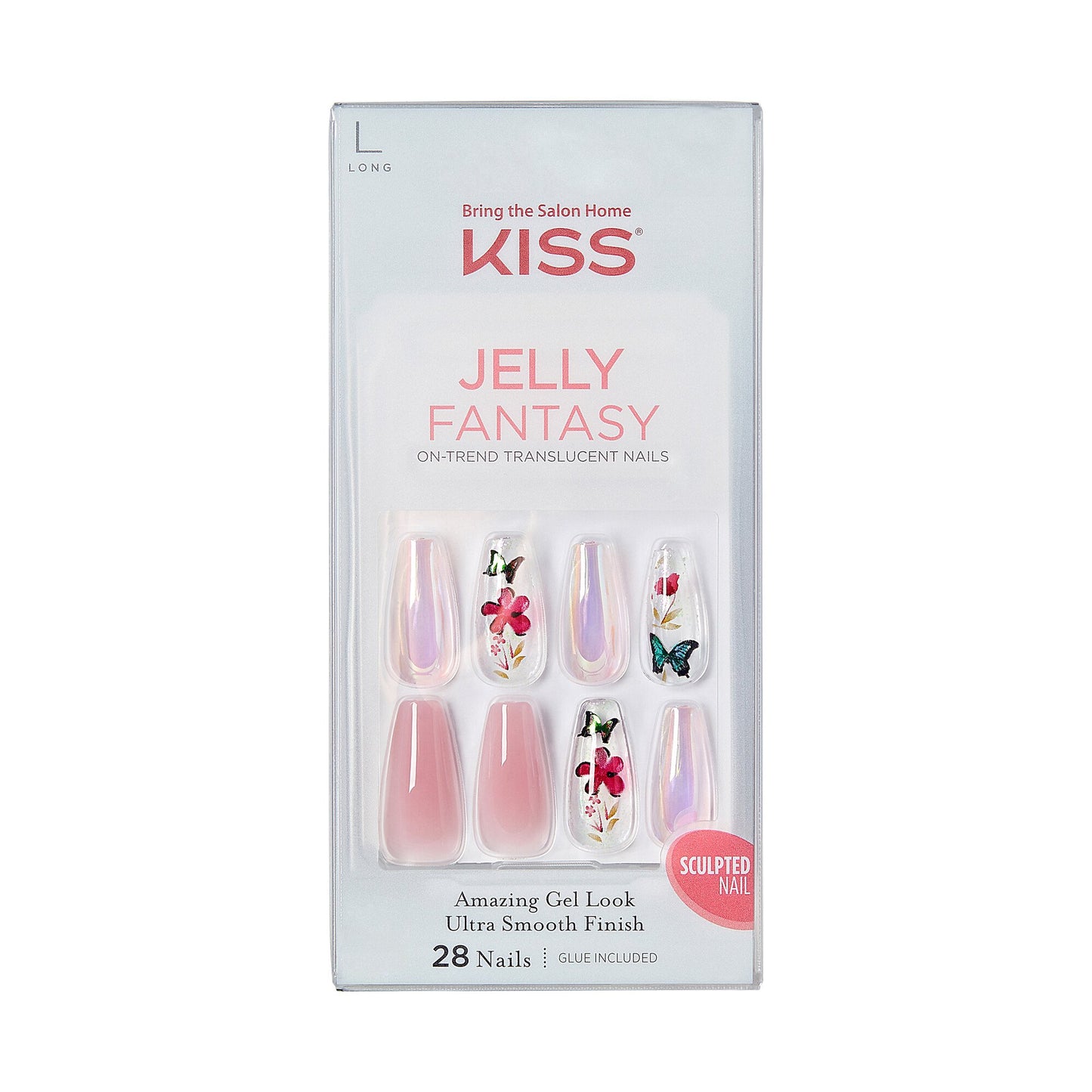 Kiss Jelly Fantasy 28 Count Light Pink/Glitter Long Length