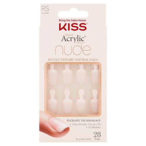Kiss Salon Acrylic French 28 Count Real Short Length Nude