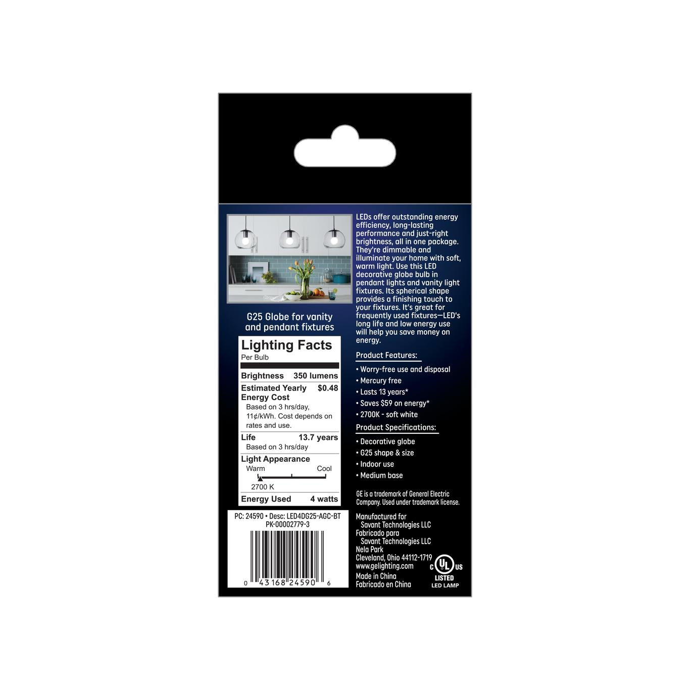 GE Lighting LED Light Bulbs, G25 Vanity Globe Lights, 60 Watt Replacement, Soft White, 2 Pack