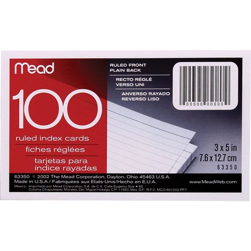 Mead Wirebound Ruled Index Cards, White, 3" x 5", 50 Count