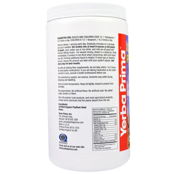YERBA PRIMA PSYLLIUM,OG2,WHOLE HUSKS