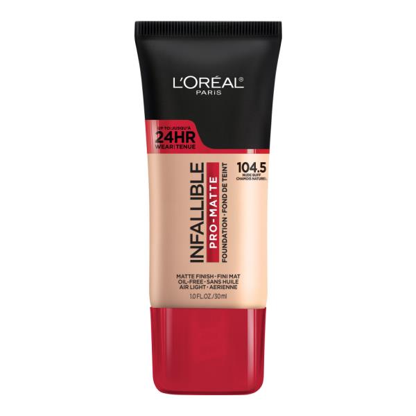 L'ORÉAL PARIS Infallible Pro-Matte Blendable Foundation, Oil Free, 104.5 Nude Buff, 1 fl. oz.