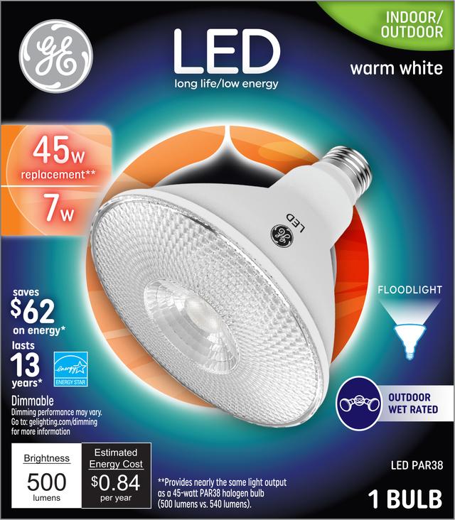 GE Lighting LED Light Bulb, 45 Watt Replacement, Warm White, PAR38 Outdoor Floodlight Bulbs, 1 Pack