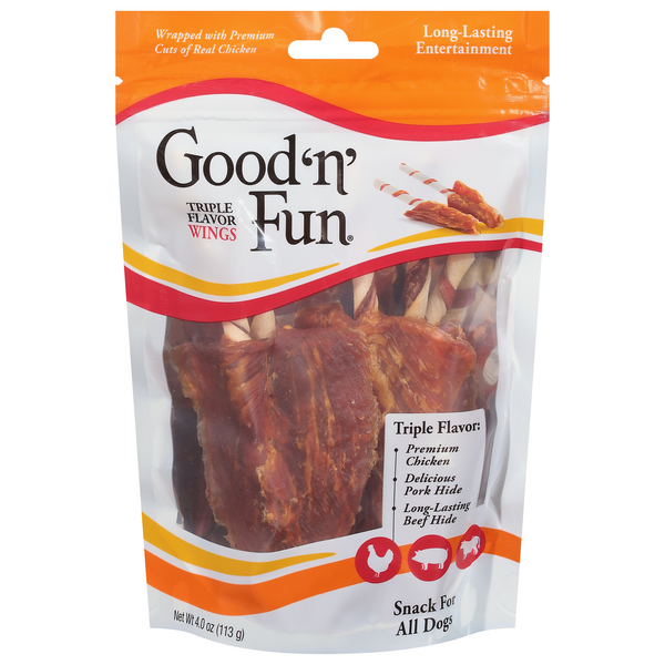 Good 'n' Fun Gourmet Triple Flavor Wings Dog Treats, 4 oz