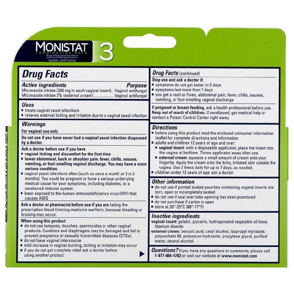 MONISTAT 3 KT 200MG-2% COMBO PACK