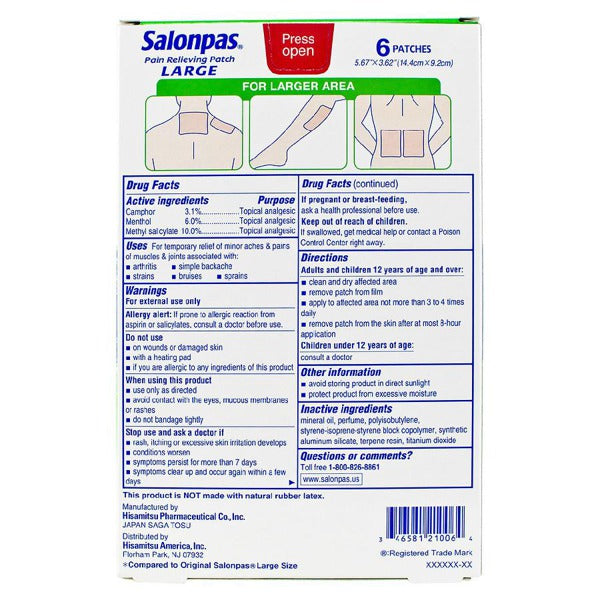 SALONPAS PAIN RELIEVING PATCH LARGE 9CT