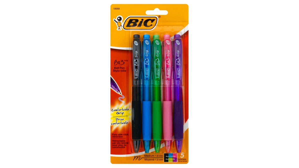 BiC Comfort Grip Retractable Ballpoint Pen - Black, 5 count