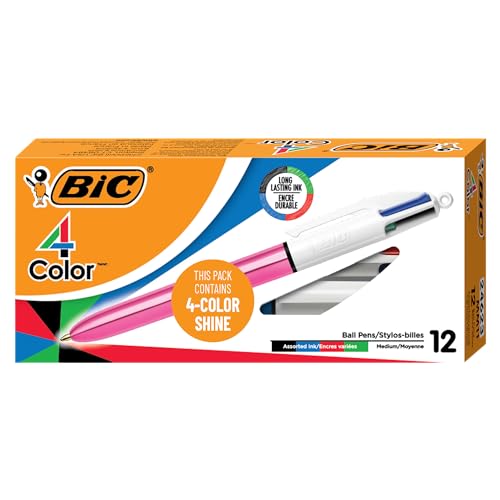 BiC Shine 4 Color Retractable Ballpoint Pen, 3 count