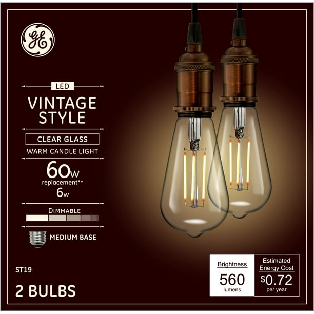 GE Lighting Vintage Style ST19 LED Light Bulb, Edison Style Bulb, Amber Glass, 60 Watt Replacement