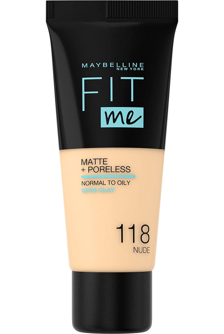 MAYBELLINE New York Fit Me Matte + Poreless Foundation Makeup, 118 Light Beige, 1 oz