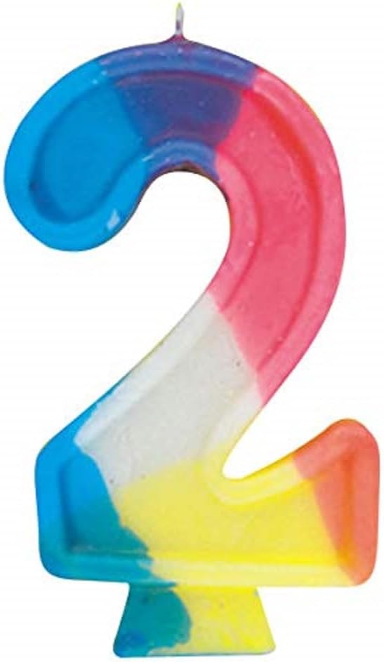 Unique Vibrant Rainbow Border Birthday Candle - Number 2