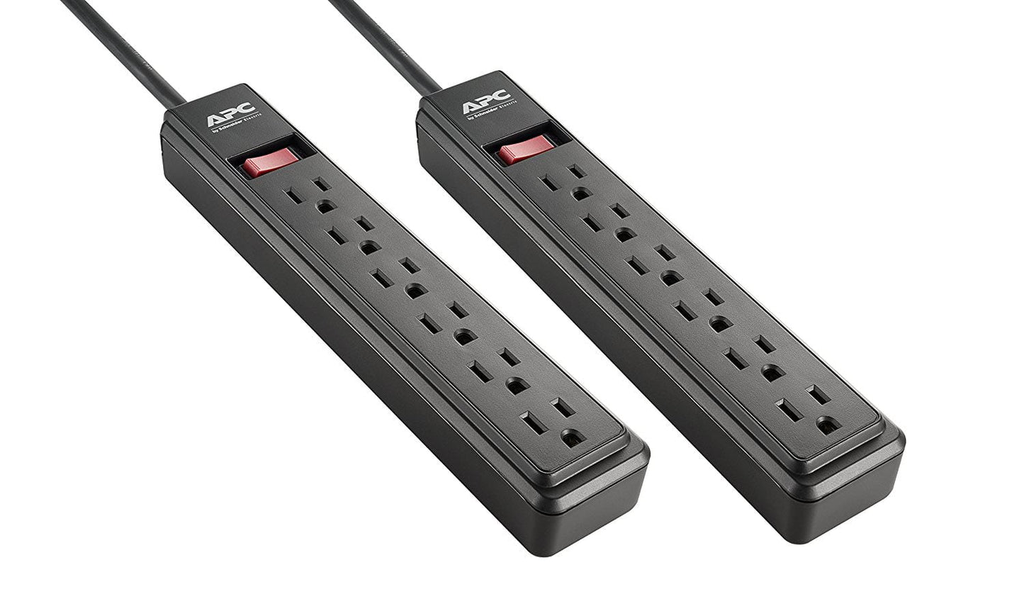 6-OUTLET P STRIP 2FT BLACK 2PK
