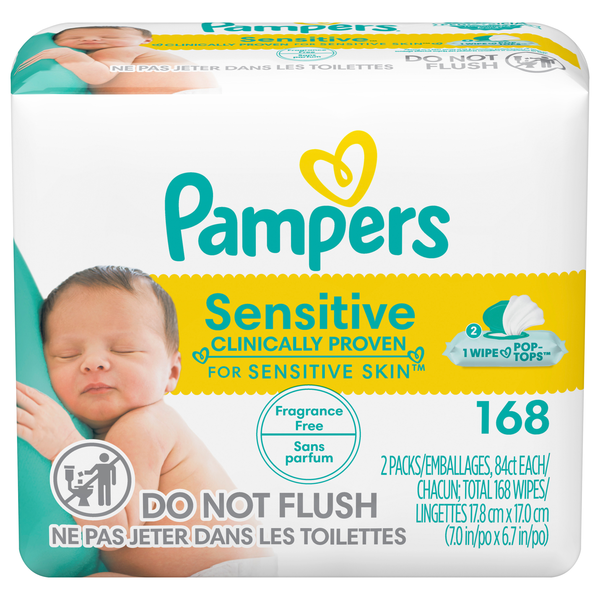Pampers Baby Wipes Sensitive Fragrance-Free 18 Count (16in)