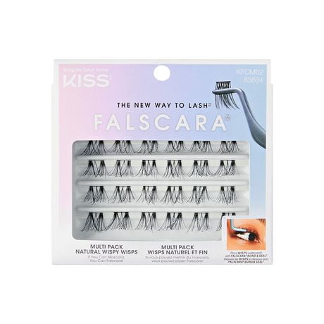 KISS FALSCARA Multipack Clear Band Individual Lashes - Feathery & Wispy Wisps, 24 count