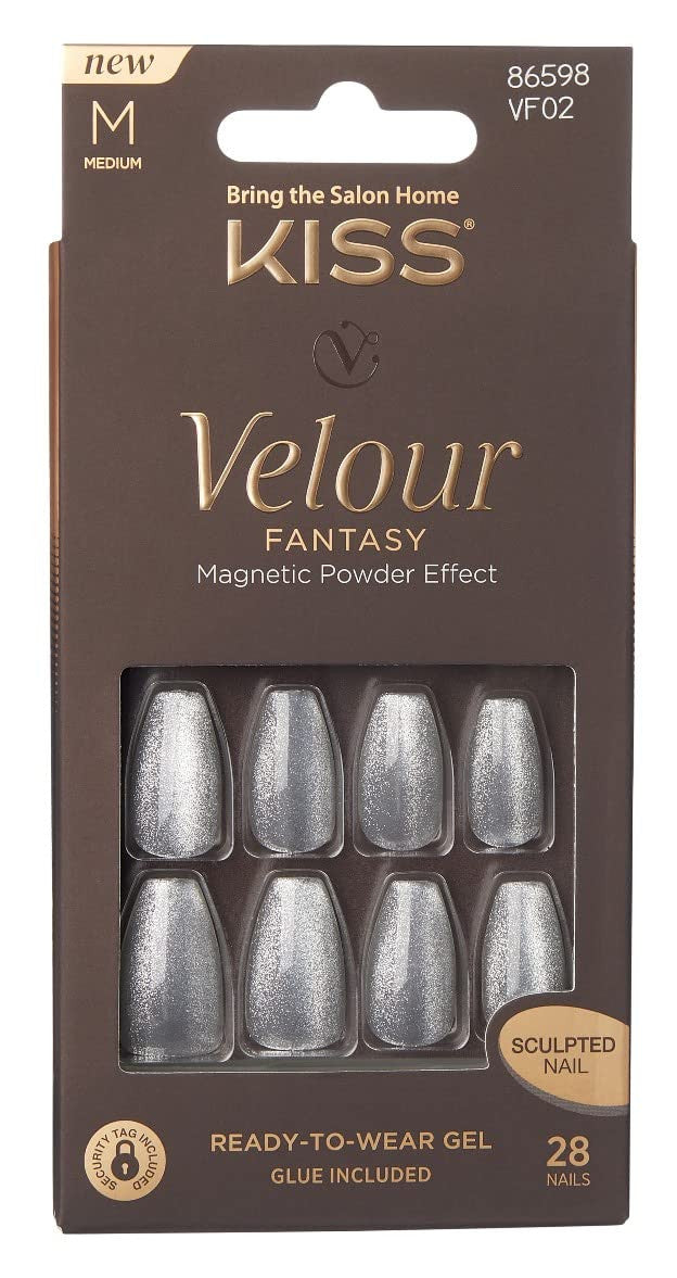Kiss Velour Fantasy Nails 28 Count Medium Silver