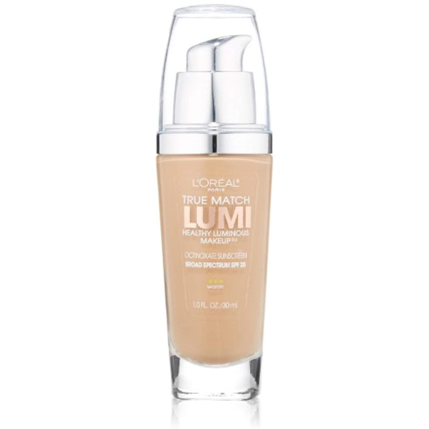 L'ORÉAL PARIS True Match Lumi Healthy Luminous Makeup Medium Coverage, W6 Sun Beige, 1 fl. oz.