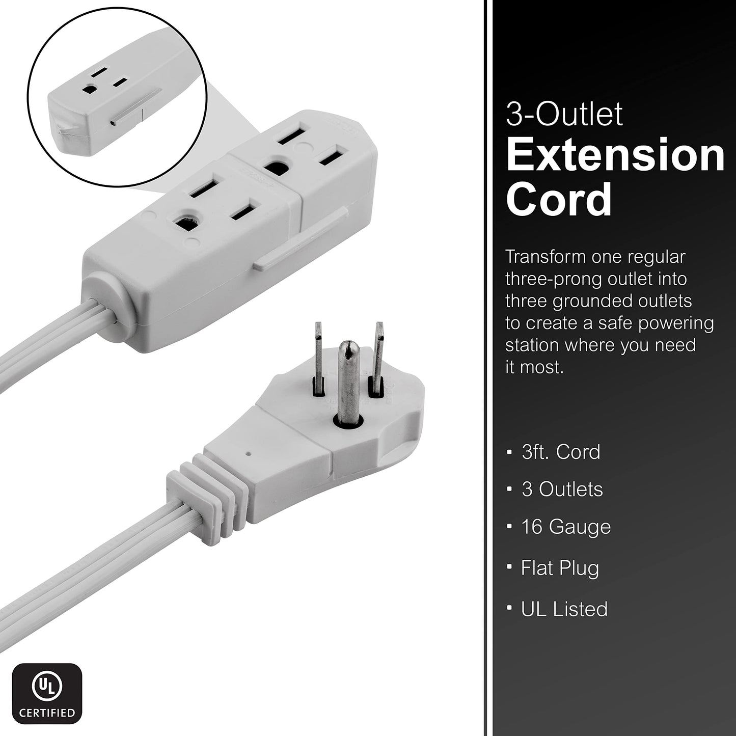 GE EXTEN CORD 3-TAP 9' BRWN