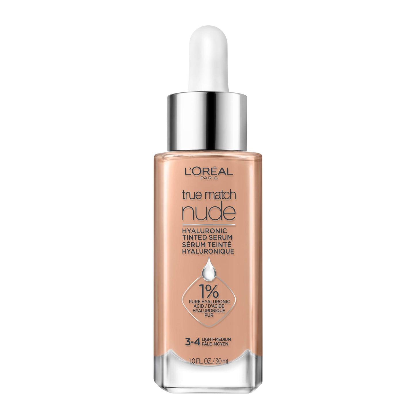 L'ORÉAL PARIS True Match Hyaluronic Tinted Serum Foundation Skincare Hybrid, 4-5 Medium, 1 fl oz