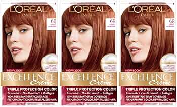 L'ORÉAL PARIS Excellence Triple Protection Permanent Hair Color, 6R Light Auburn, 6.3 fl. oz.