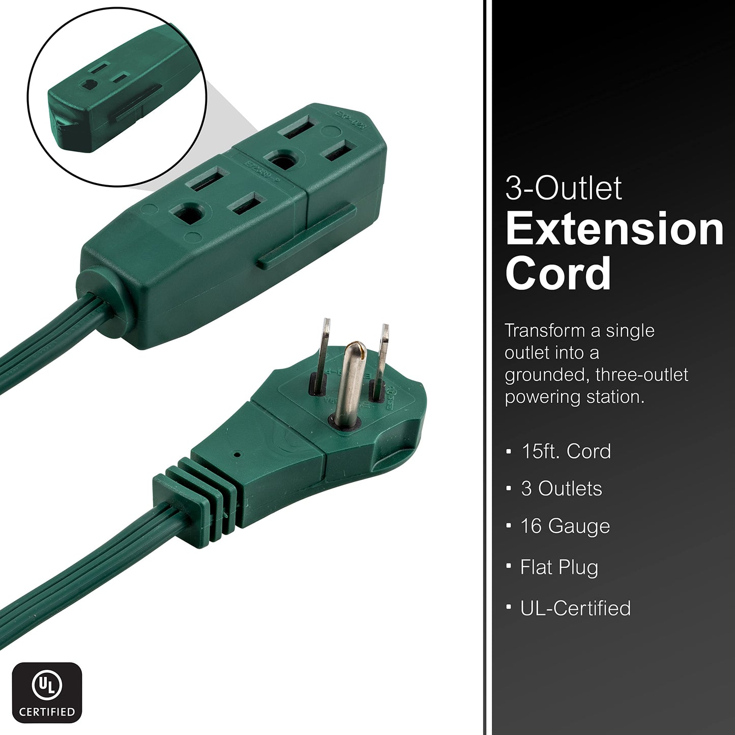 GE EXTEN CORD 3-TAP 15' BRWN