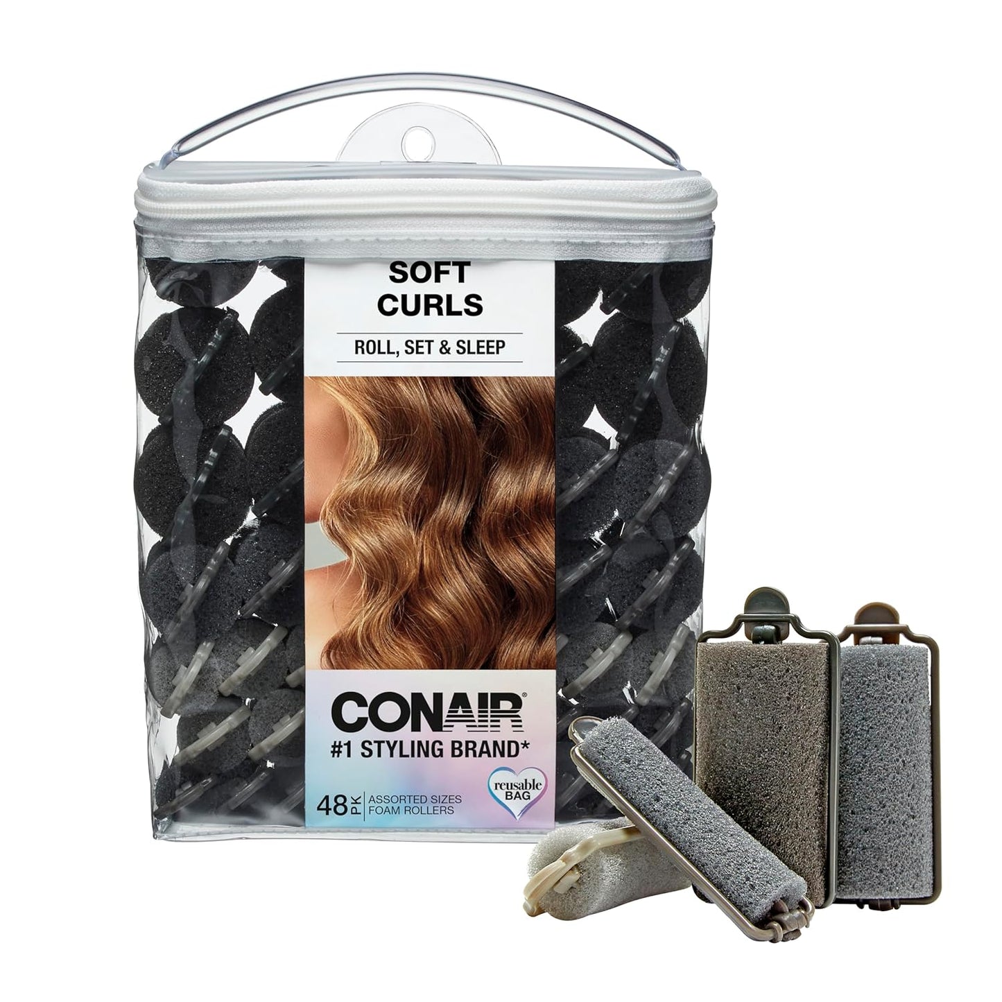 CONAIR Lift & Volume Heatless Foam Rollers - Assorted Sizes, 8 count