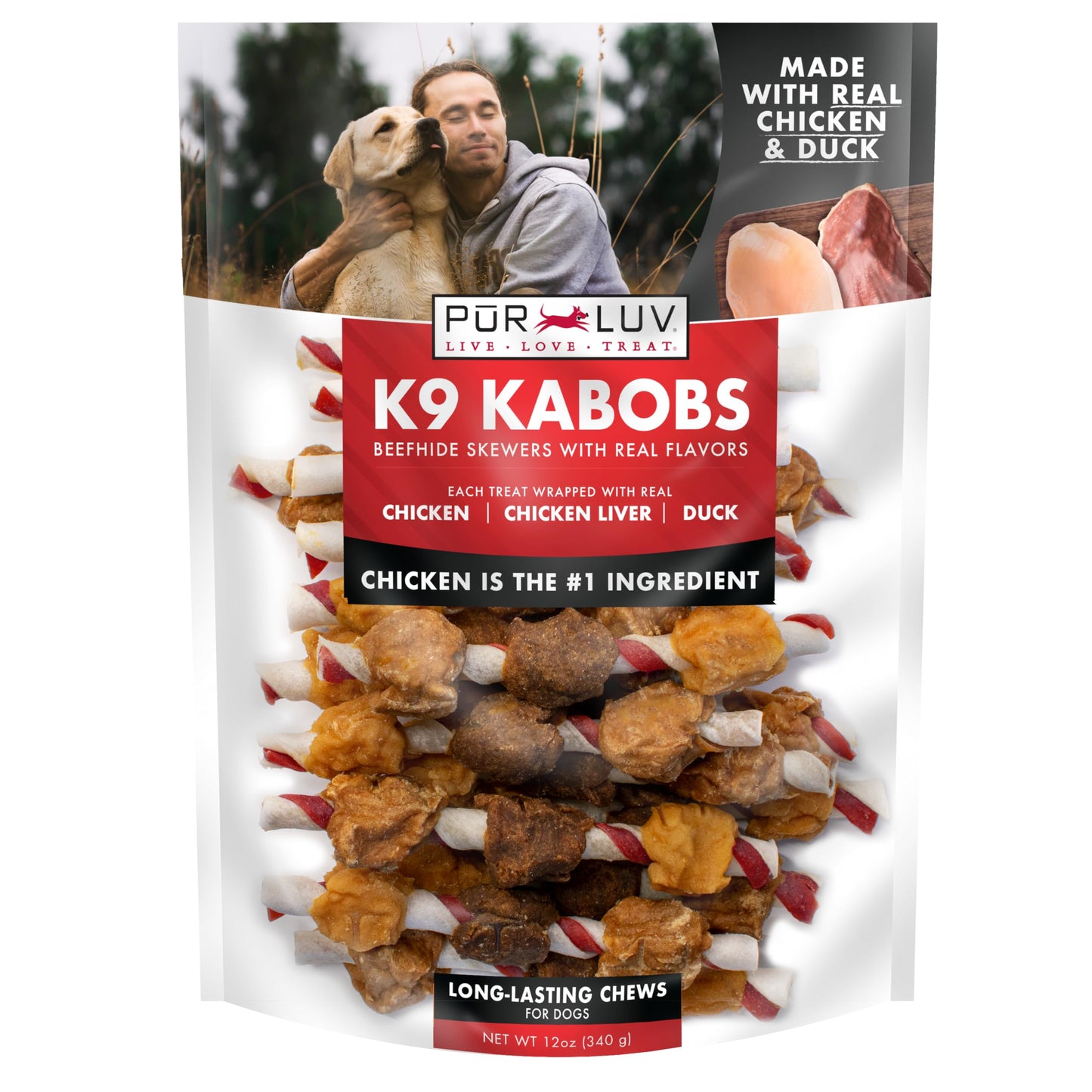 Paws Happy Life Rawhide Free Dog Chew Kabobs Wrapped with Real Chicken and Duck, 6 Count