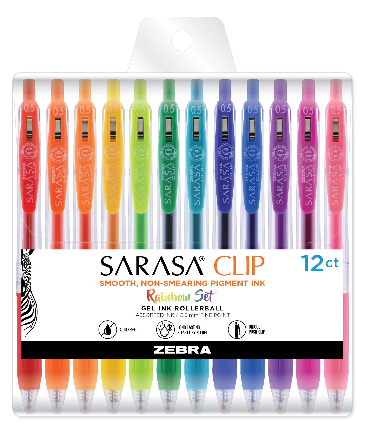 Zebra Sarasa Fine Point Clip Retractable Gel Pen - Milk Assorted Colors, 8 count