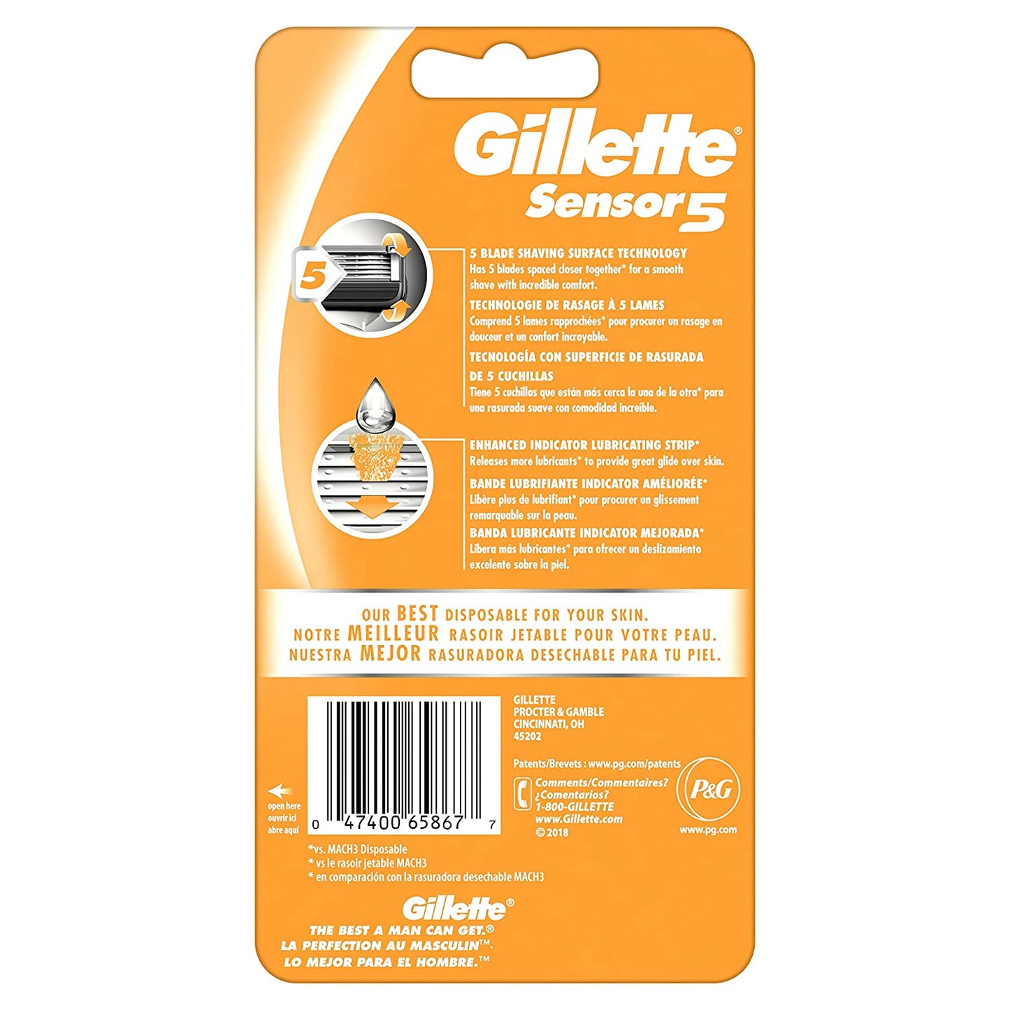 Gillette Mens Sensor 3 Cool Razor Disposable 5 Count
