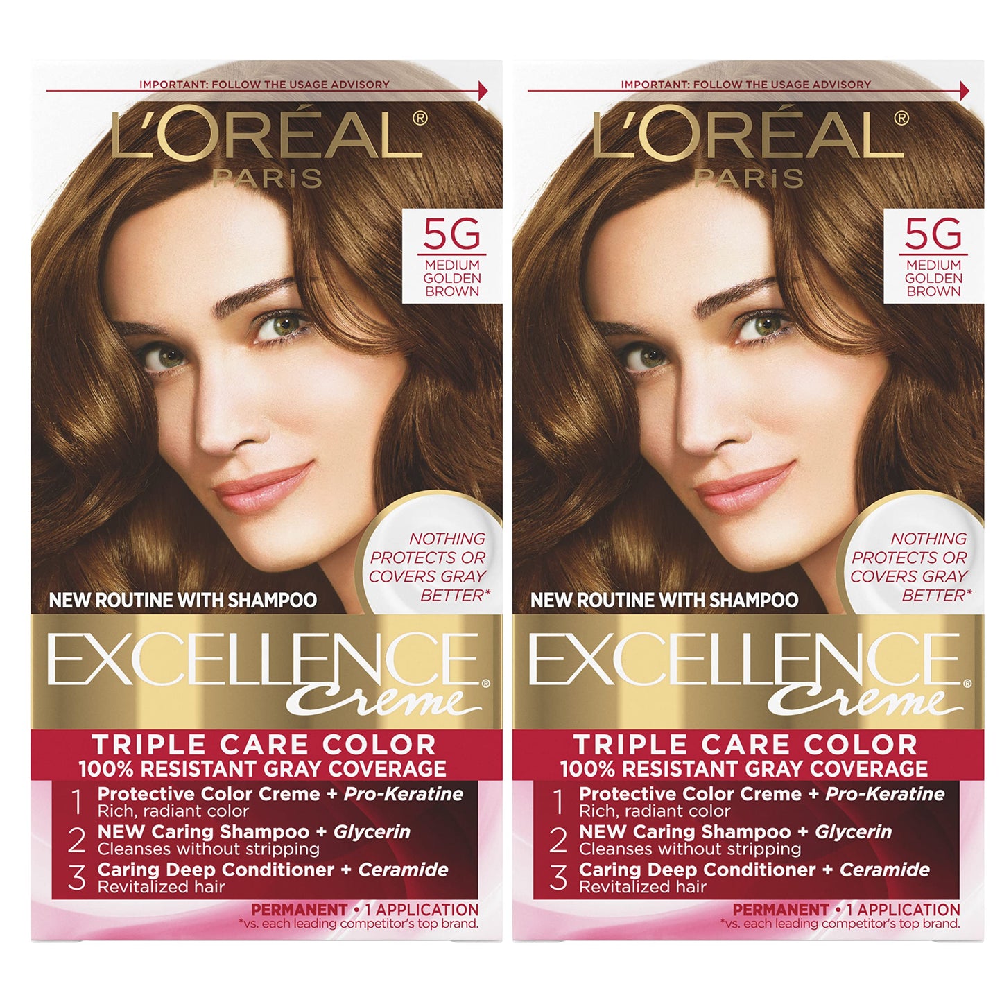 L'ORÉAL PARIS Excellence Triple Protection Permanent Hair Color, 5G Medium Golden Brown, 6.3 fl. oz.