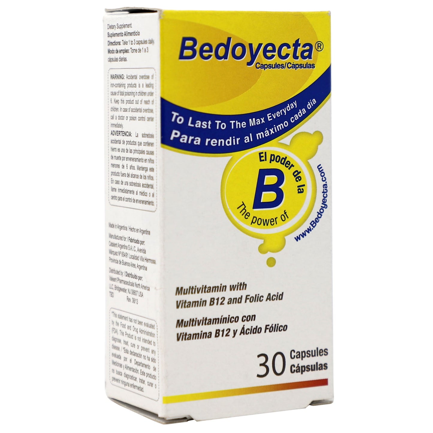 Bedoyecta Multivitamin Supplement Capsules with B12 and Folic Acid, 30 Count