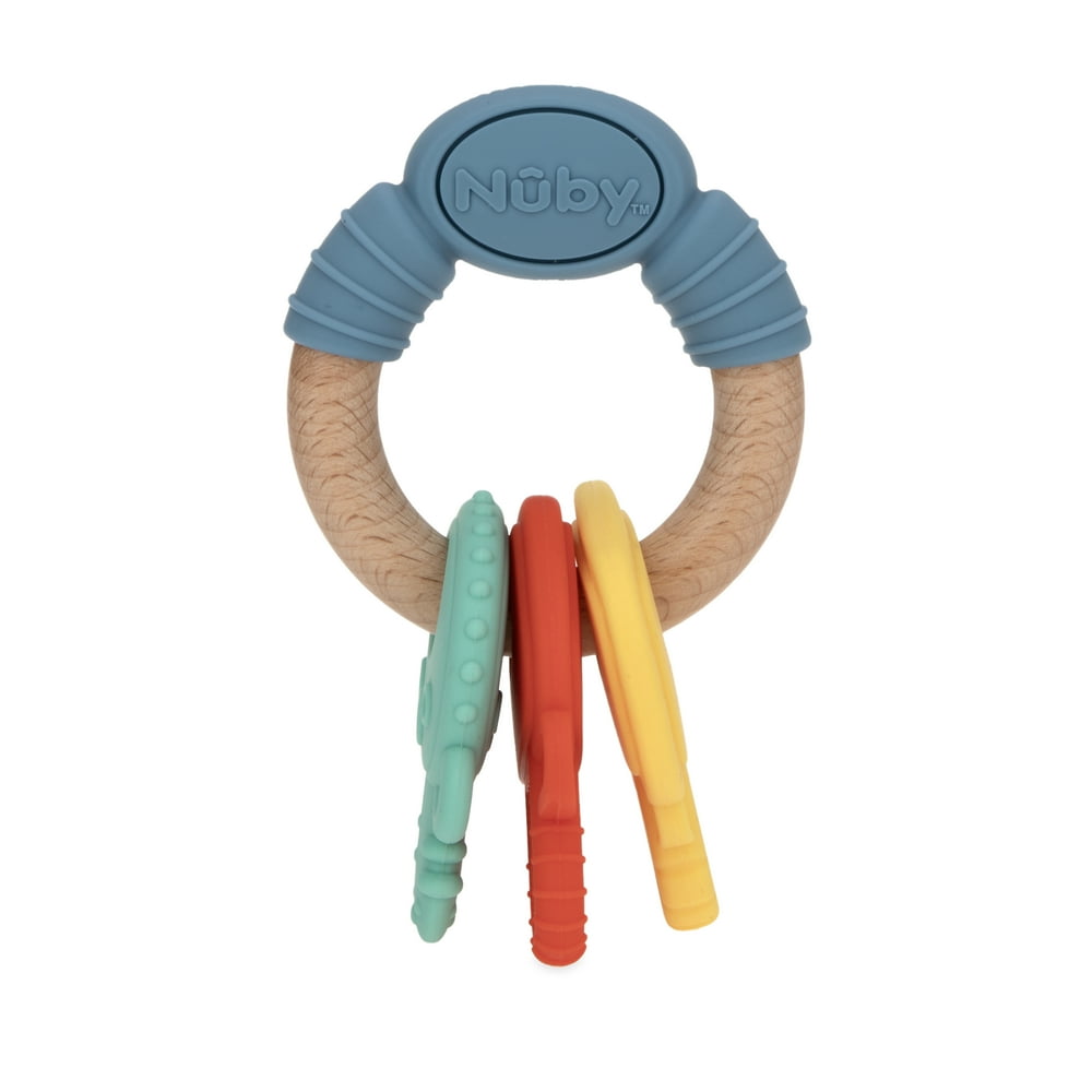 Nuby Natural Silicone & Wood Teething Ring - Gray