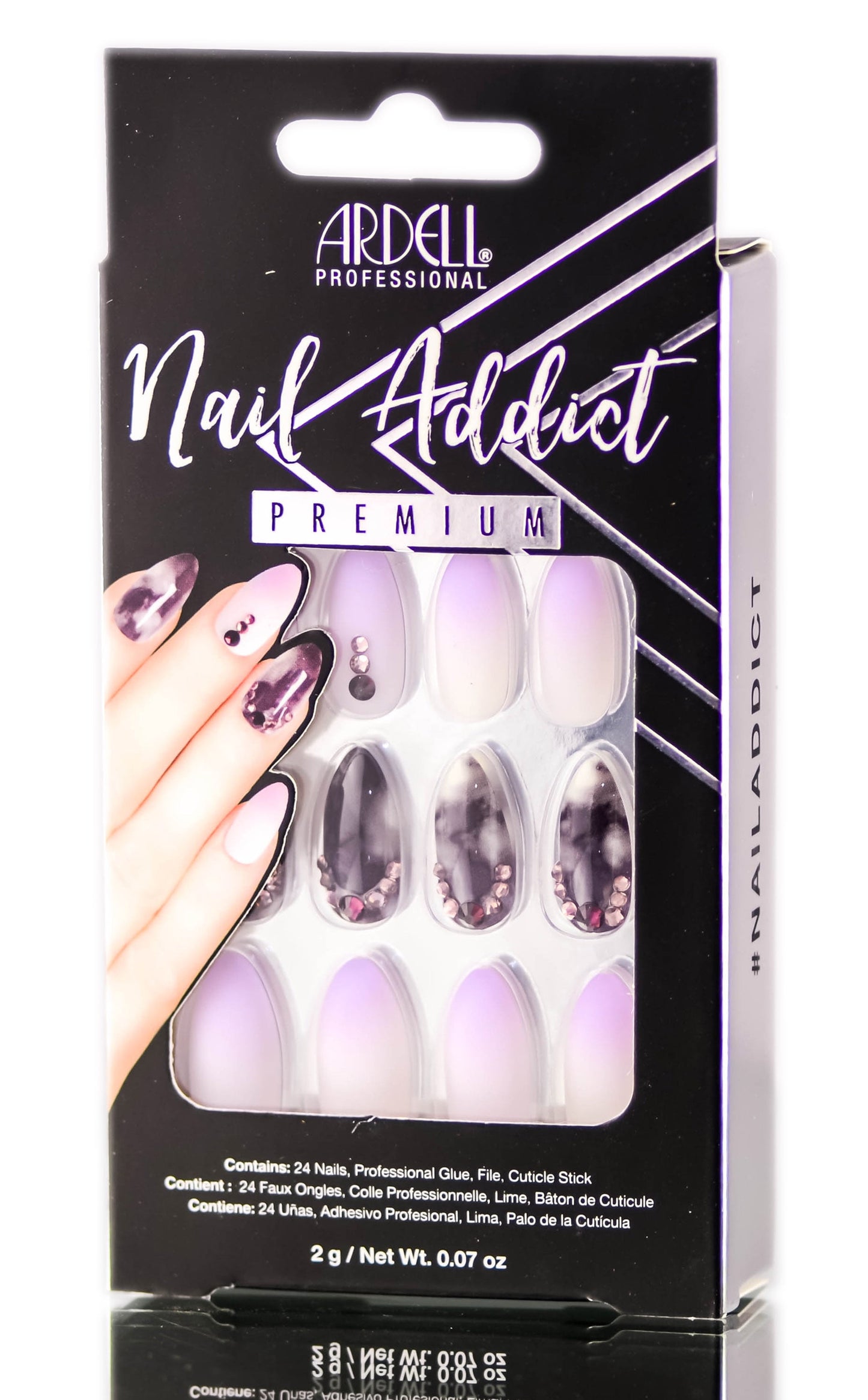 Ardell Nail Addict Premium Artificial Nail Set - Black Stud & Pink Ombre