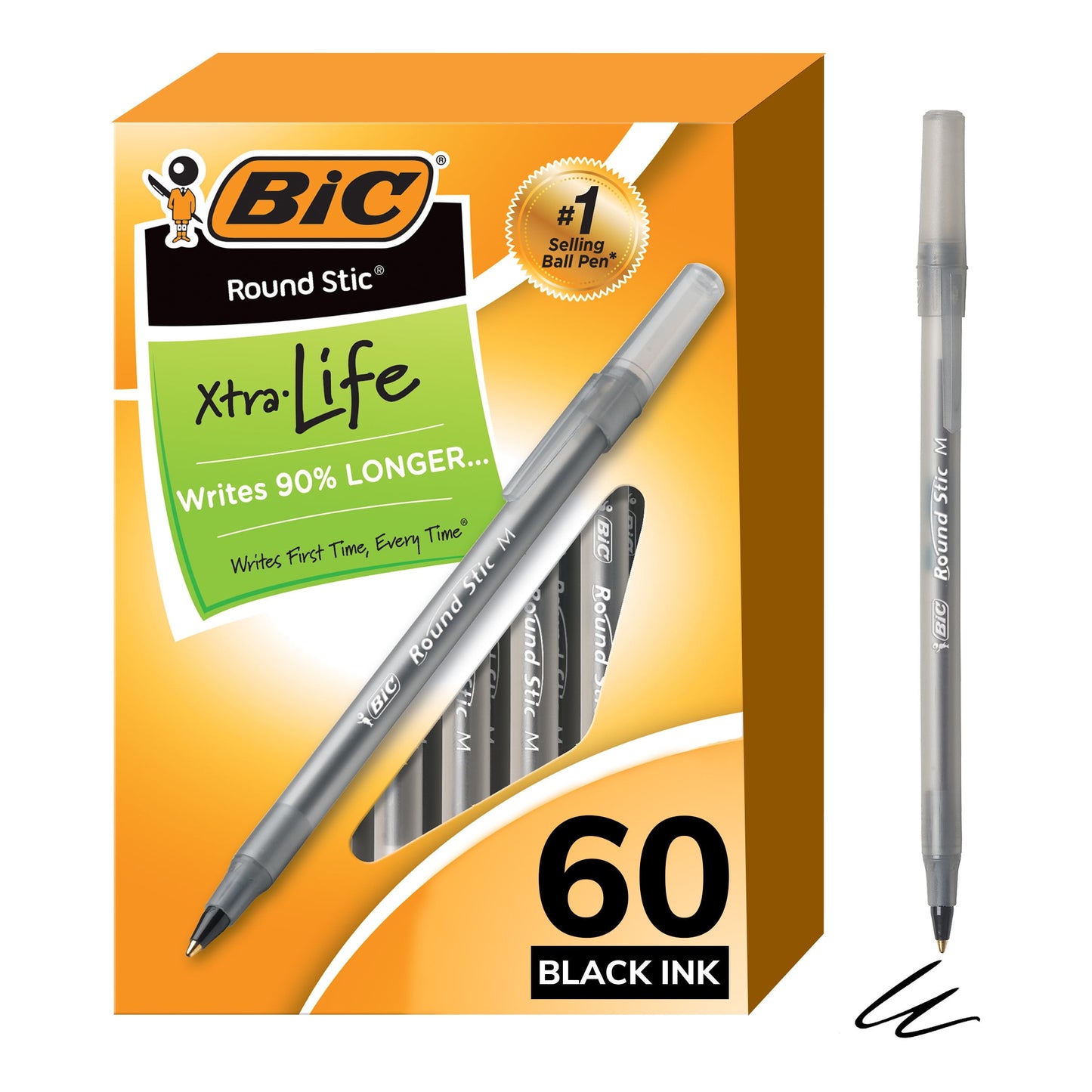 BiC Round Stic Xtra Life Ballpoint Pens - Black, 10 count