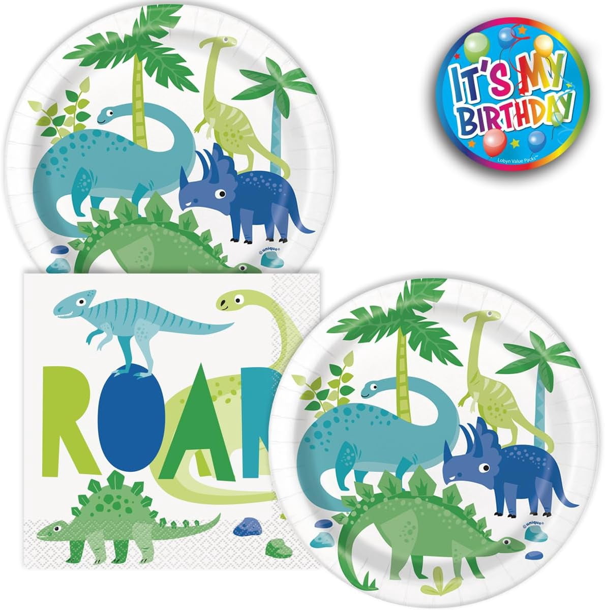 Blue & Green Dinosaur 6.5"x6.5" Luncheon Napkins, 16 count