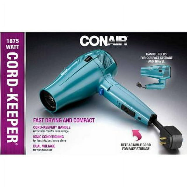 CONAIR 1875 Watt Cord-Keeper Folding Dryer - Teal