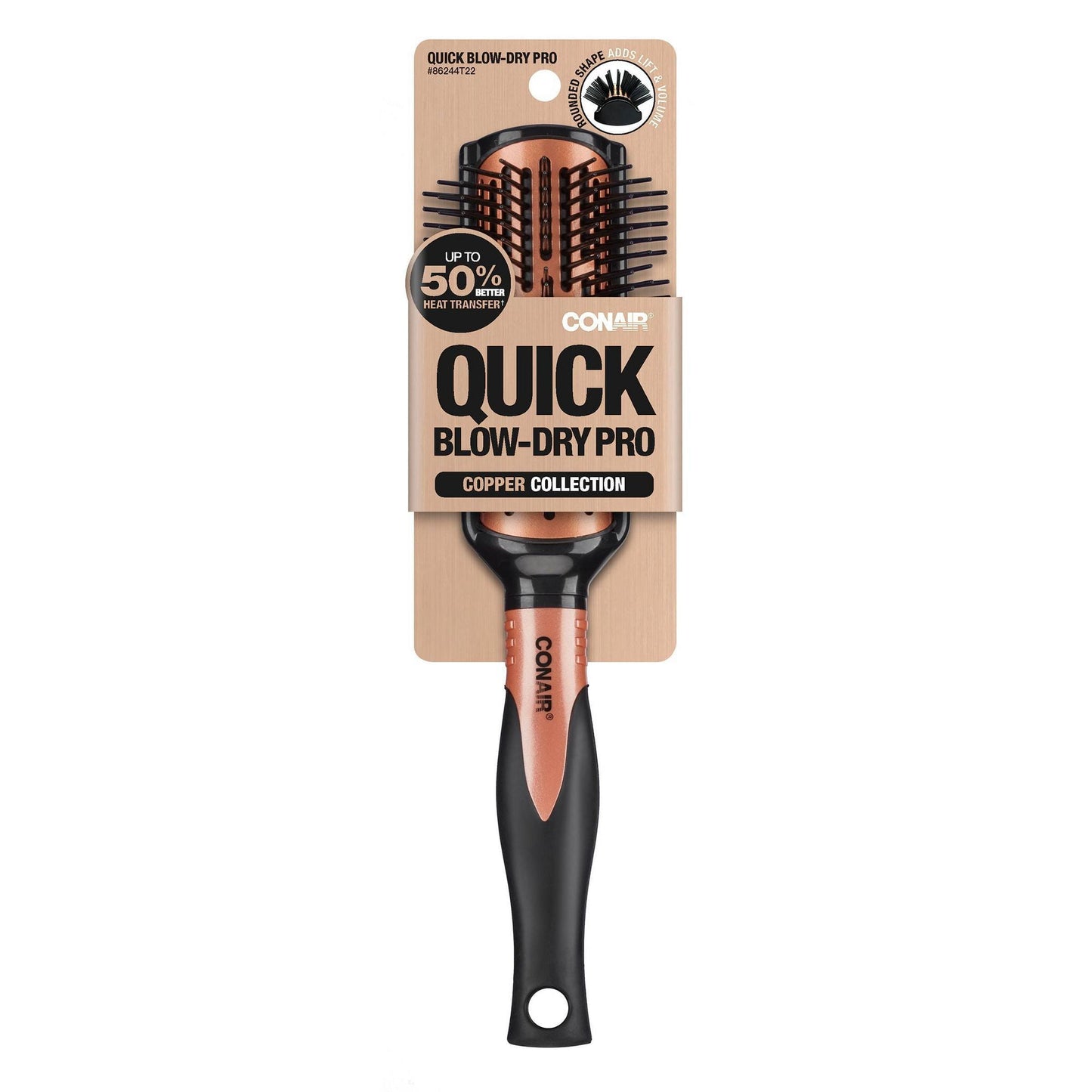 CONAIR The Copper Collection Quick Dry Medium Round Hair Brush - Black & Copper