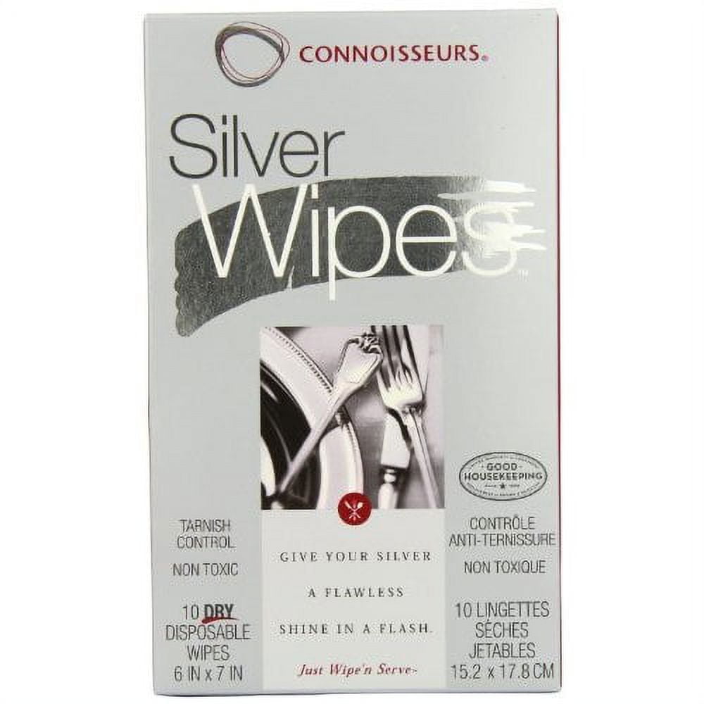 CONNOISSEURS Dry and Disposable Silver Wipes, 10 count