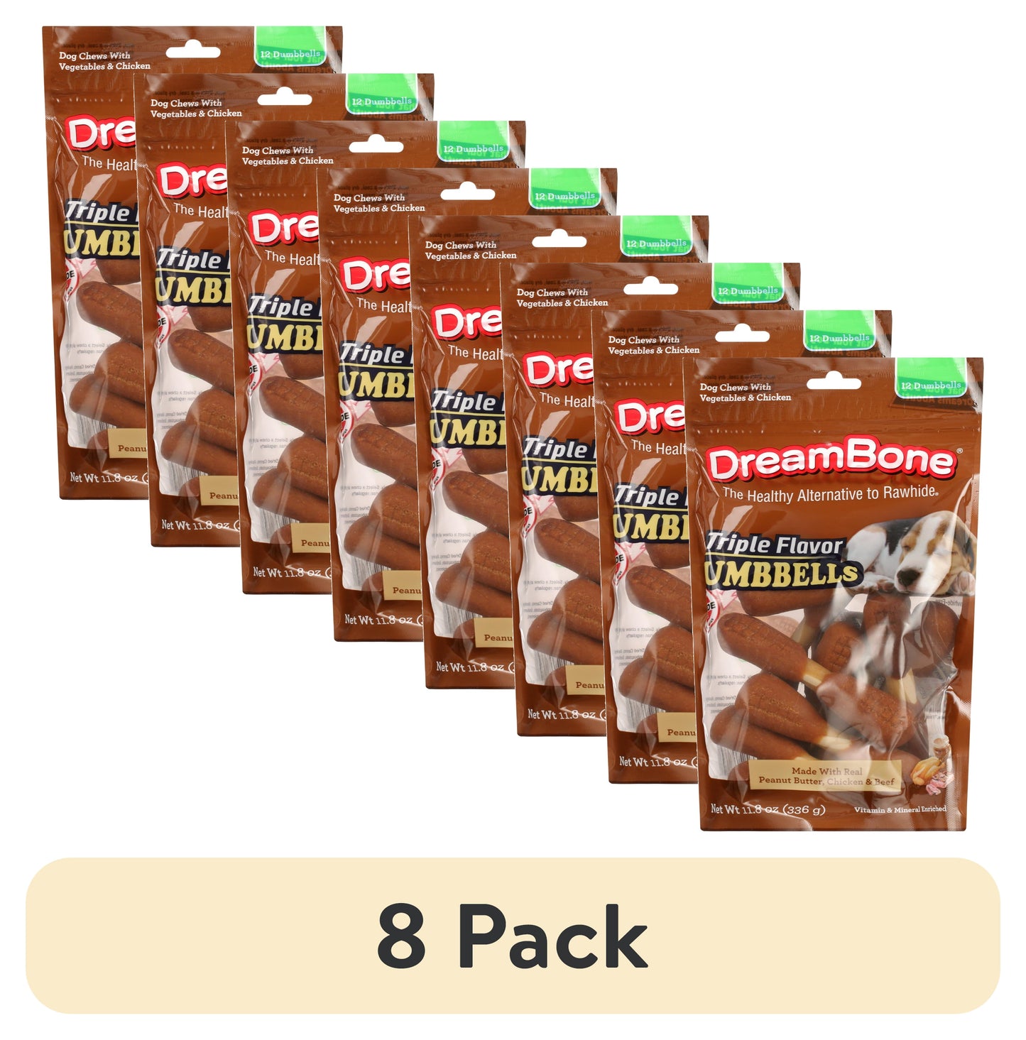 DreamBone Triple Flavor Dumbbells with Chicken, 10 count