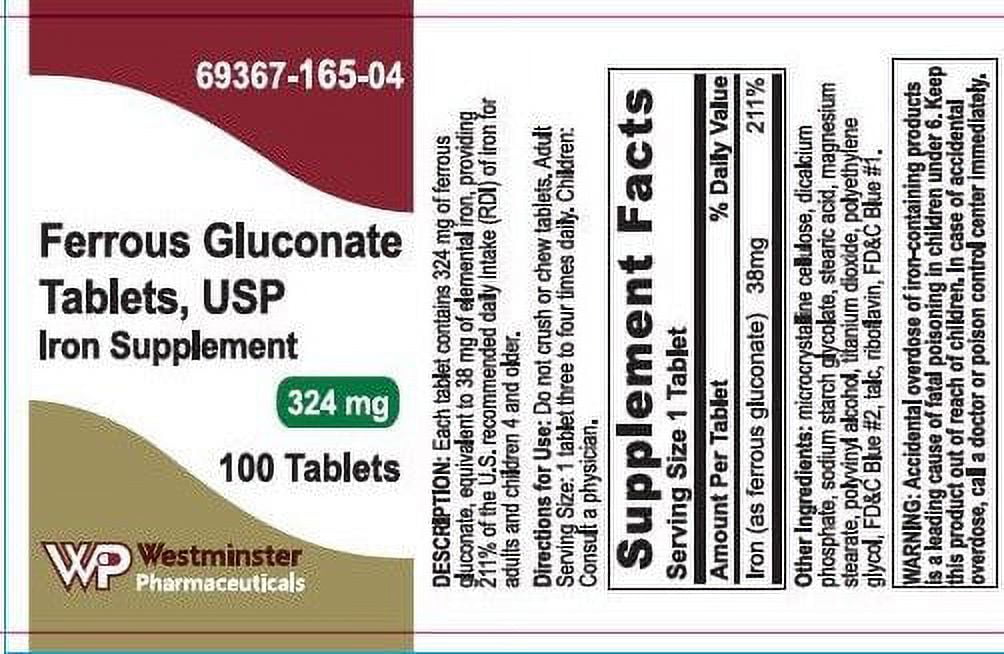 FERROUS GLUC 324 MG TAB 100