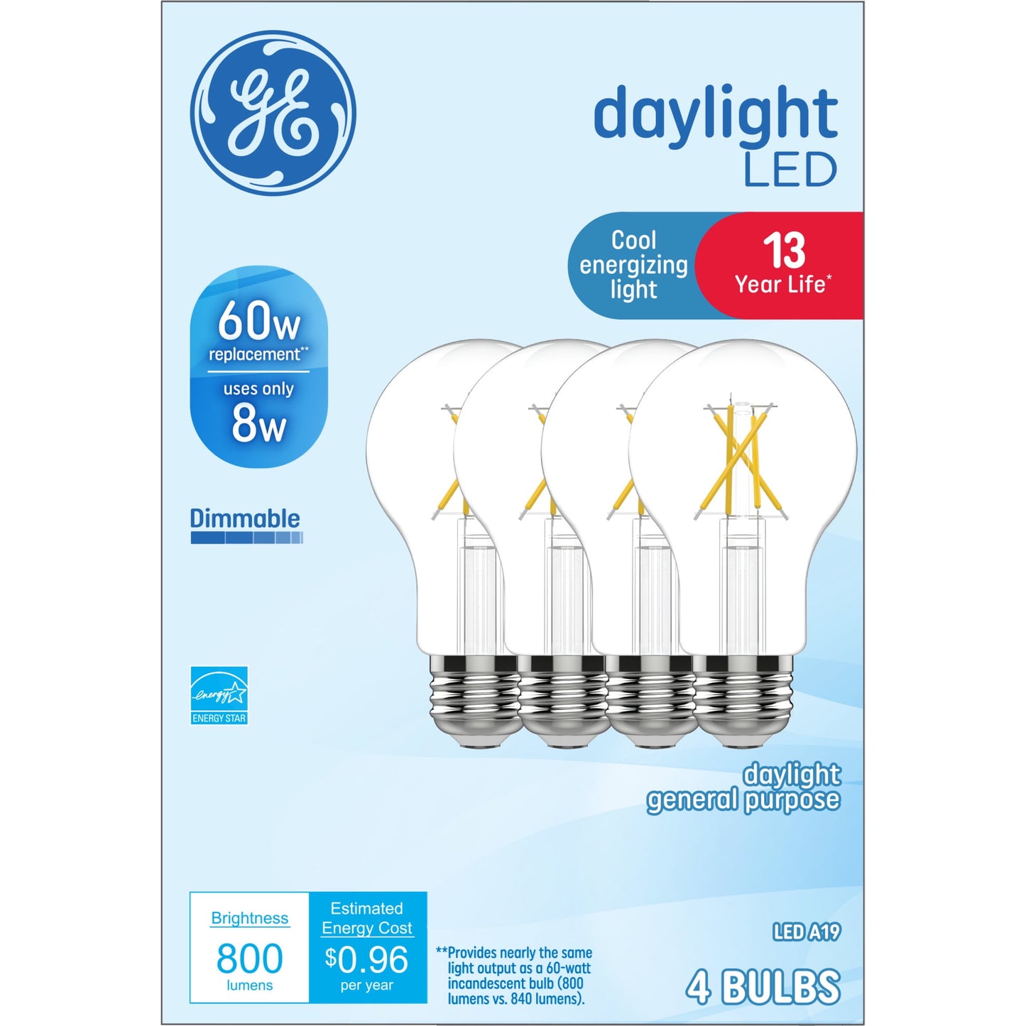 GE 8W A19 Daylight LED Classic Shape Light Bulb
