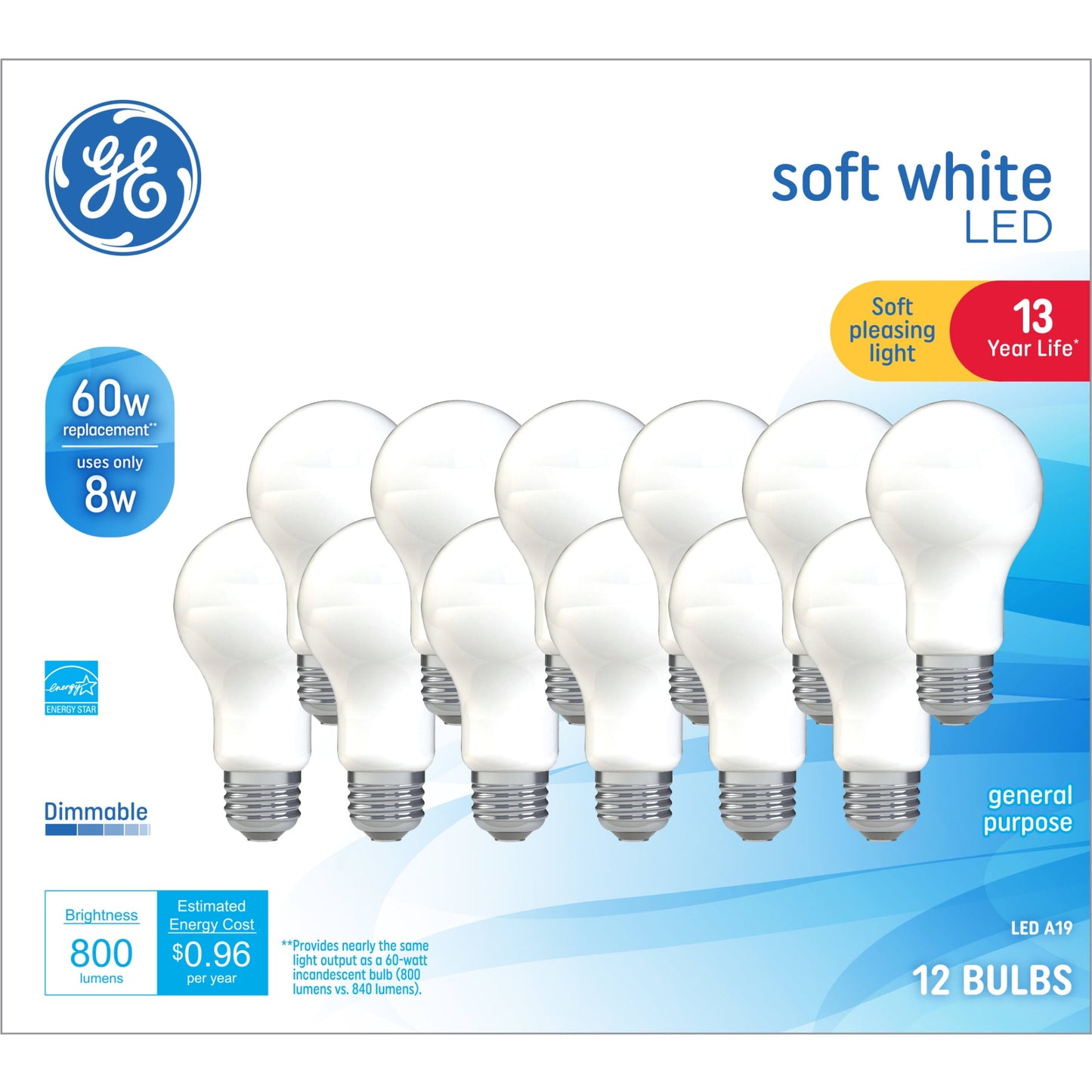 GE 5W A19 Soft White LED Classic Shape Light Bulbs