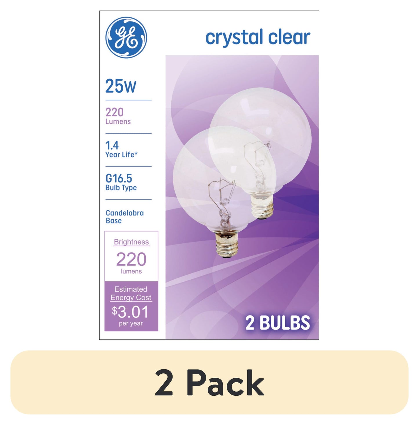 GE 25W Crystal Clear Decorative G16.5 Globe Light Bulbs (2-Pack)