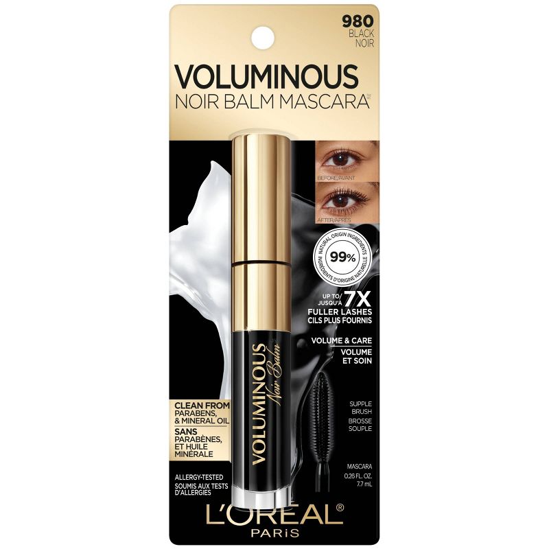 L'ORÉAL PARIS Voluminous Noir Balm Volumizing Washable Mascara, 981 Brown, 0.26 fl. oz.