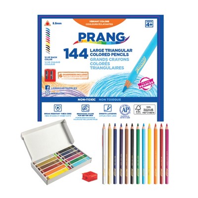 PRANG Large Triangular Colored Pencils With Sharpener - Assorted Colors, 12 count
