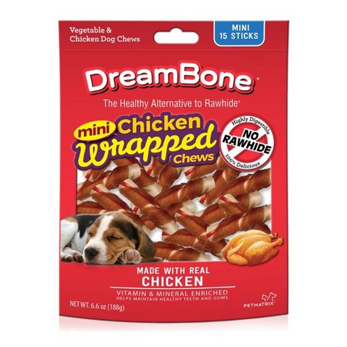 DreamBone Rawhide Free Dog Treats Mini Real Chicken Wrapped Chews, 15 count