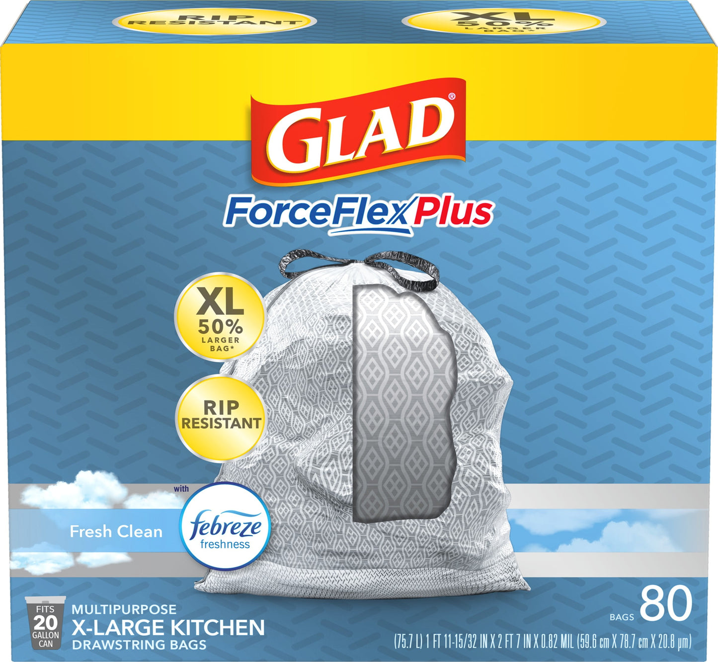 BAG GLAD FORCEFLEX BG 30GAL 6X25